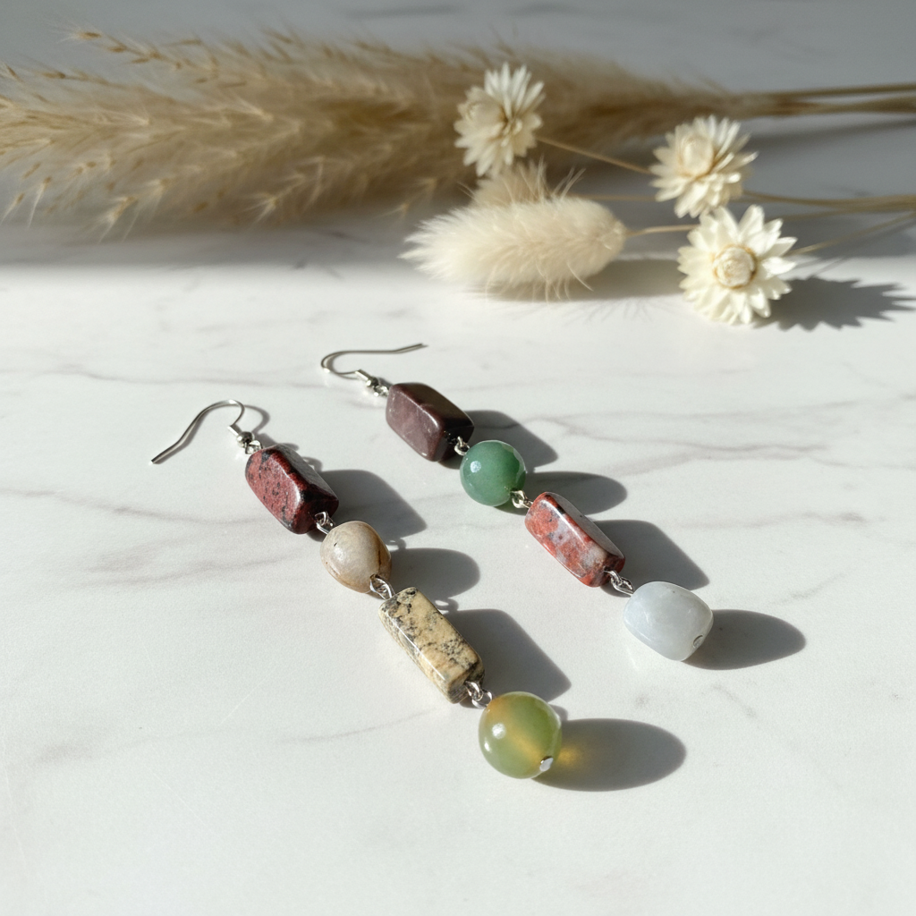 Asymmetrical Stone 2 Earrings