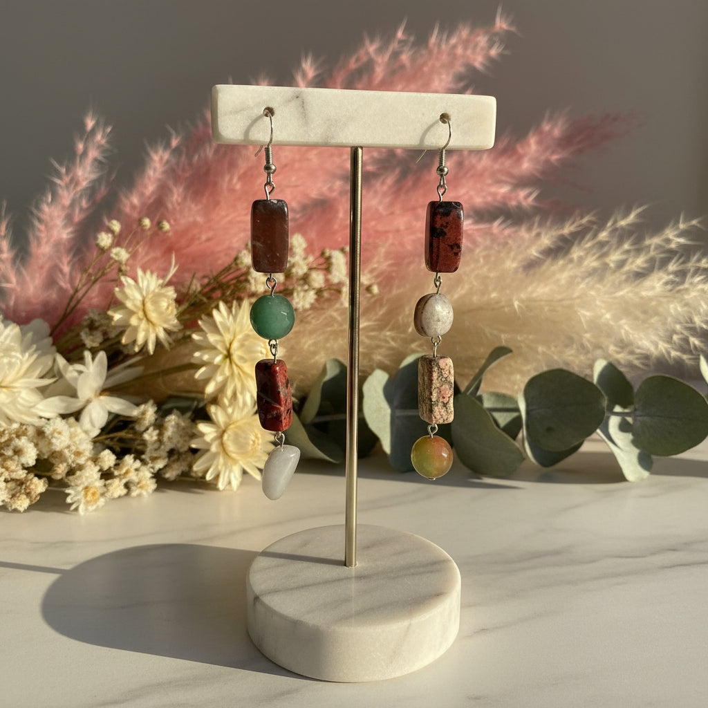 Asymmetrical Stone 2 Earrings