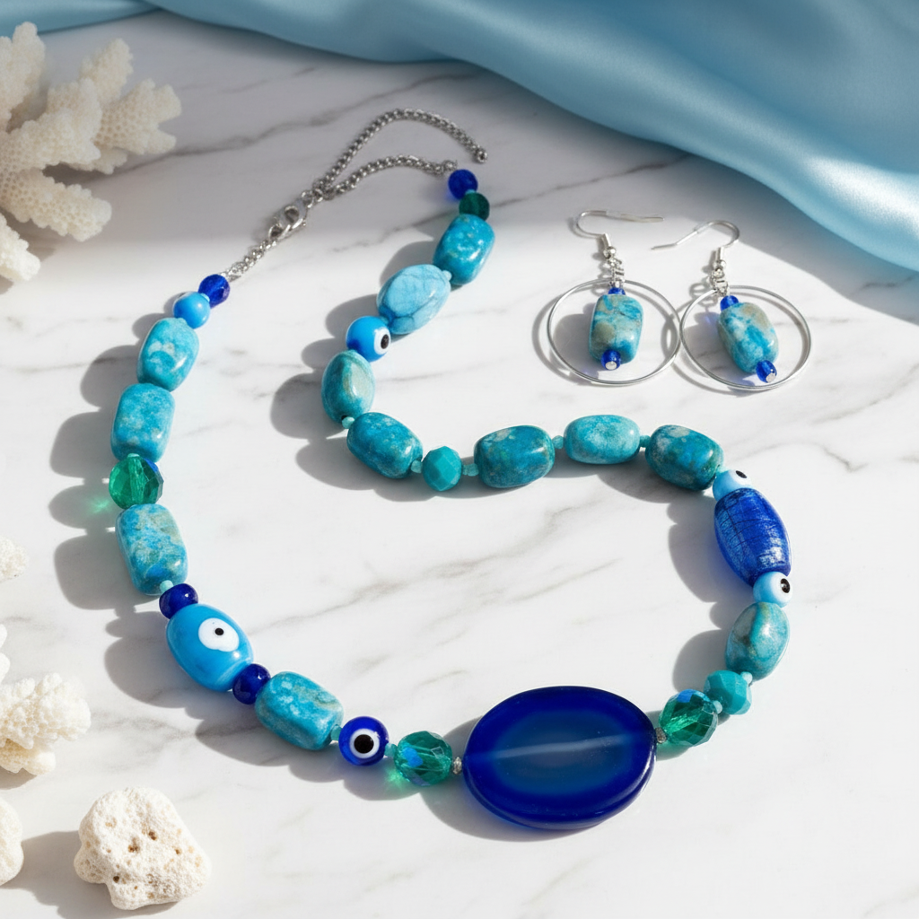 The Good Kinda Blues Necklace and Earrings Set