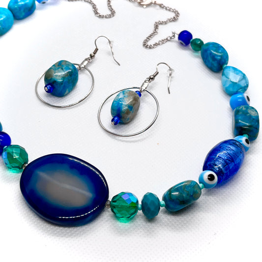 The Good Kinda Blues Necklace and Earrings Set