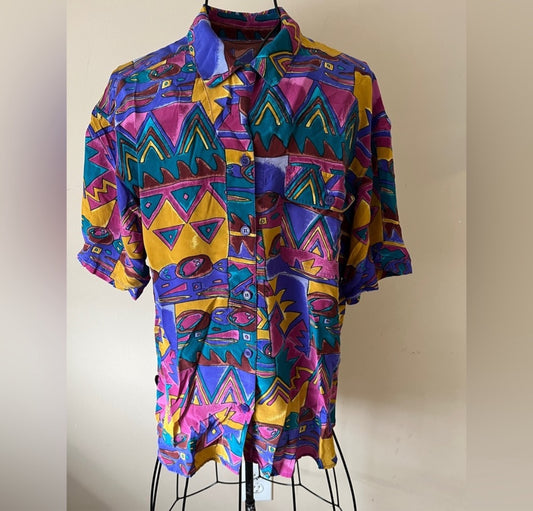 80s Retro Bold Pattern Button-Up